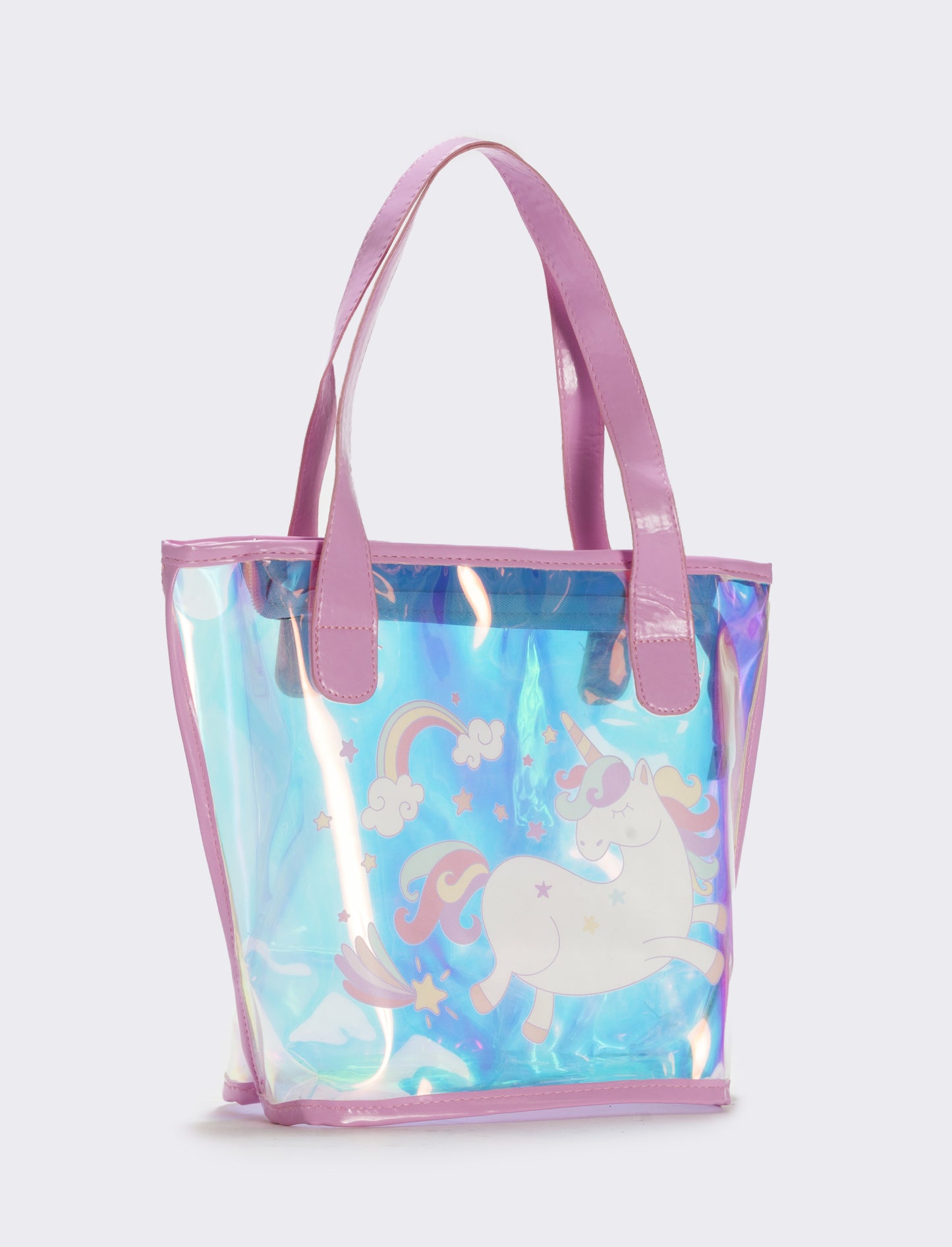 Borsa shopper lucida con unicorno - Verde