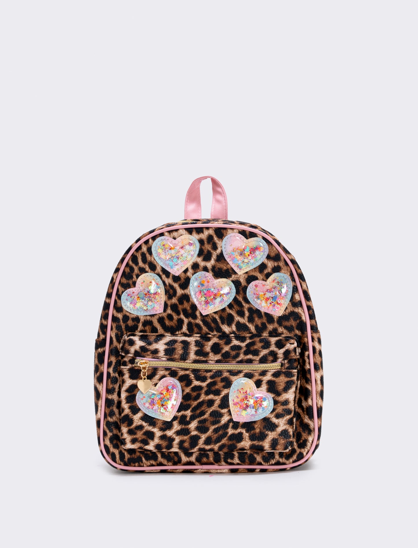 Zainetto leopardato con cuori glitter - Rosa