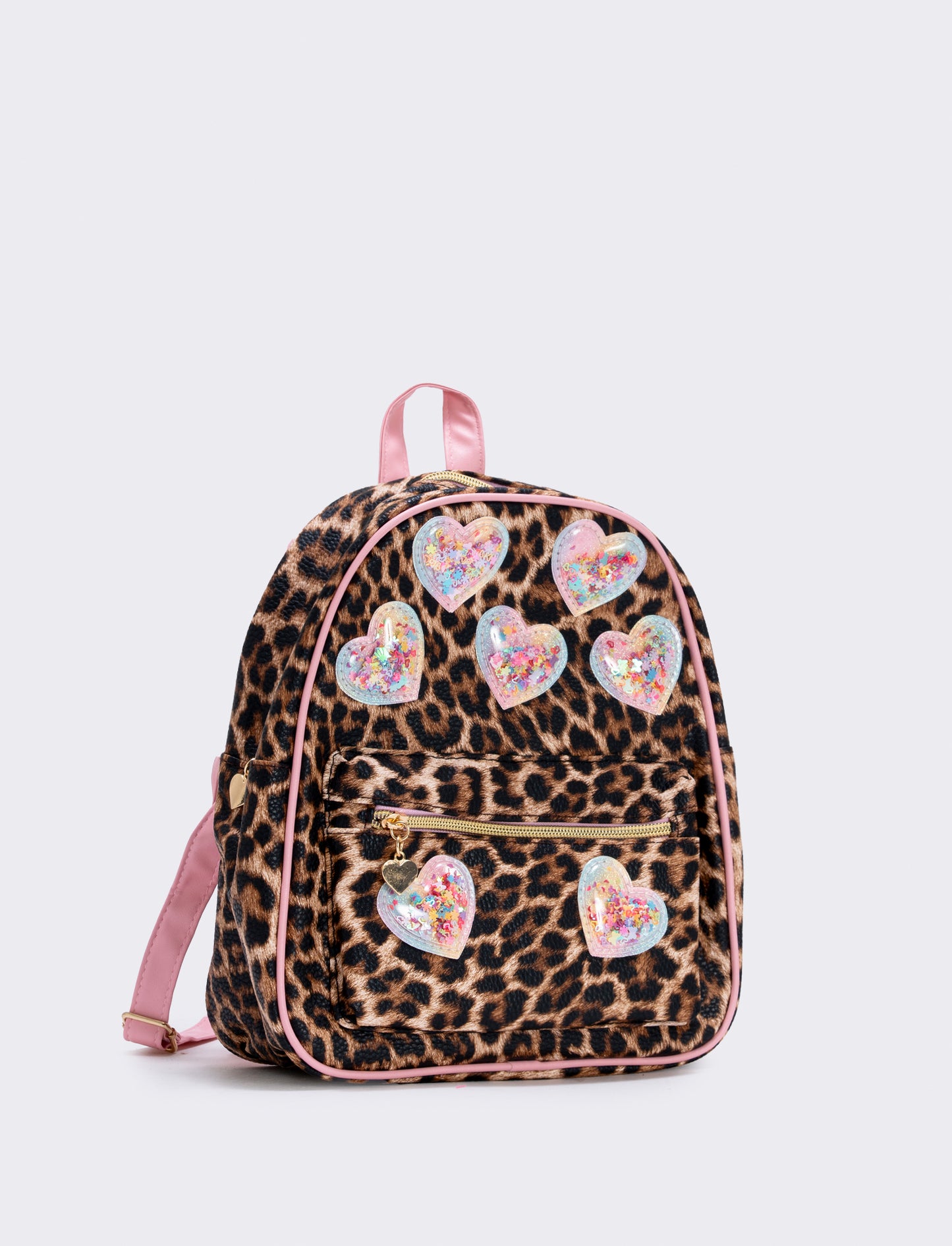 Zainetto leopardato con cuori glitter - Rosa