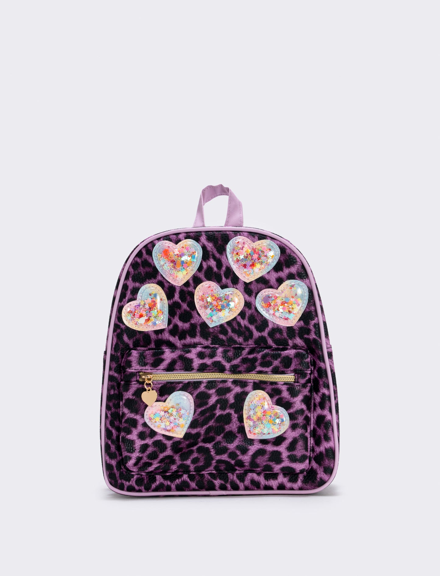 Zainetto leopardato con cuori glitter - Lilla