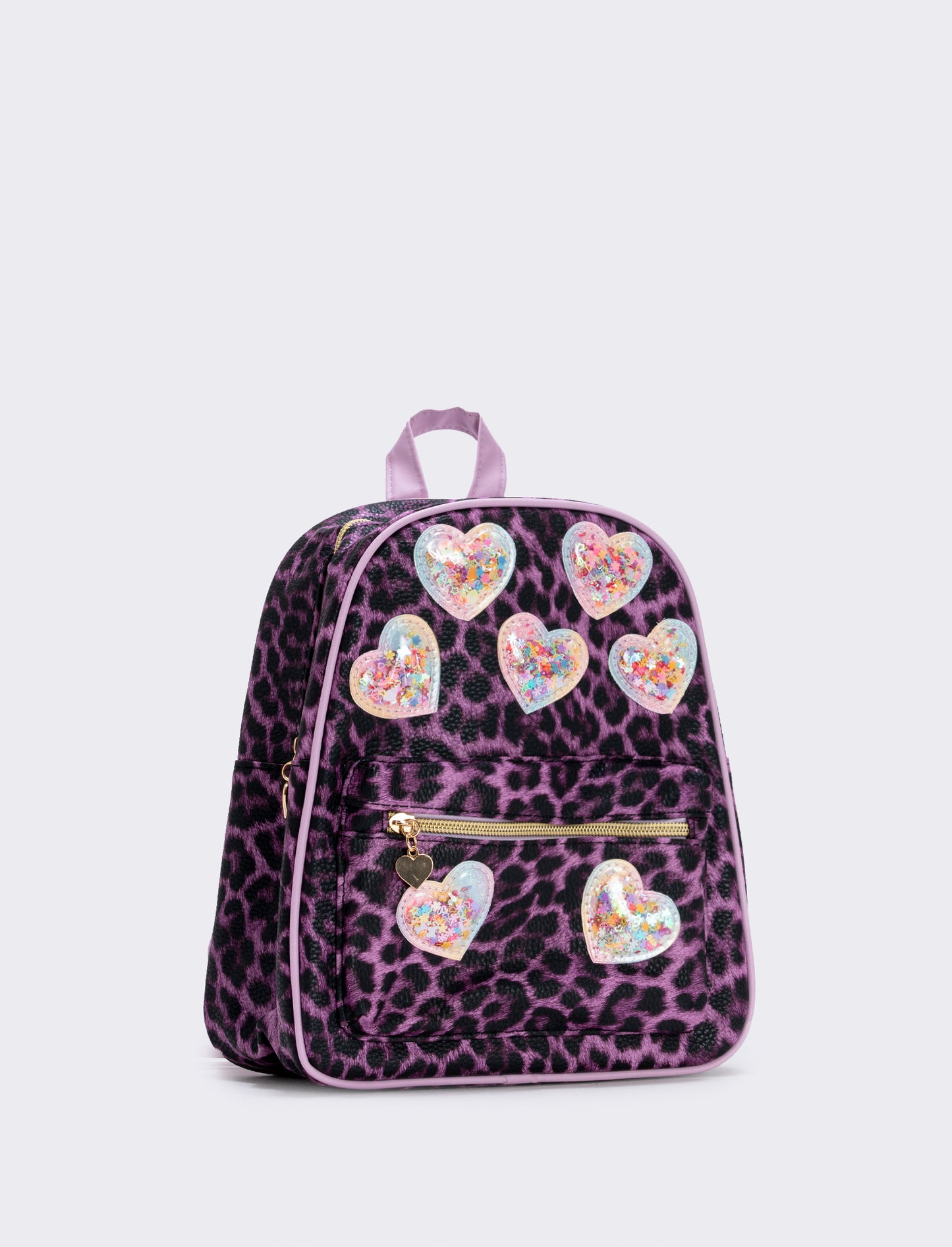 Zainetto leopardato con cuori glitter - Lilla