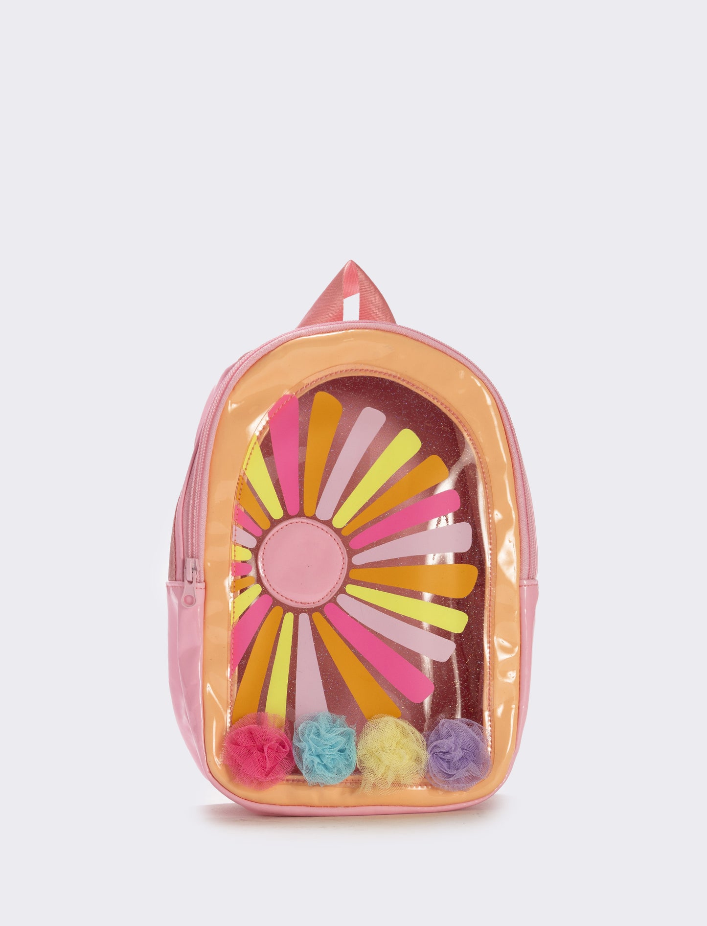 Zainetto trasparente con pon pon in tulle - Arancio