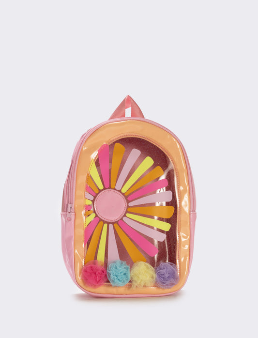 Zainetto trasparente con pon pon in tulle - Arancio