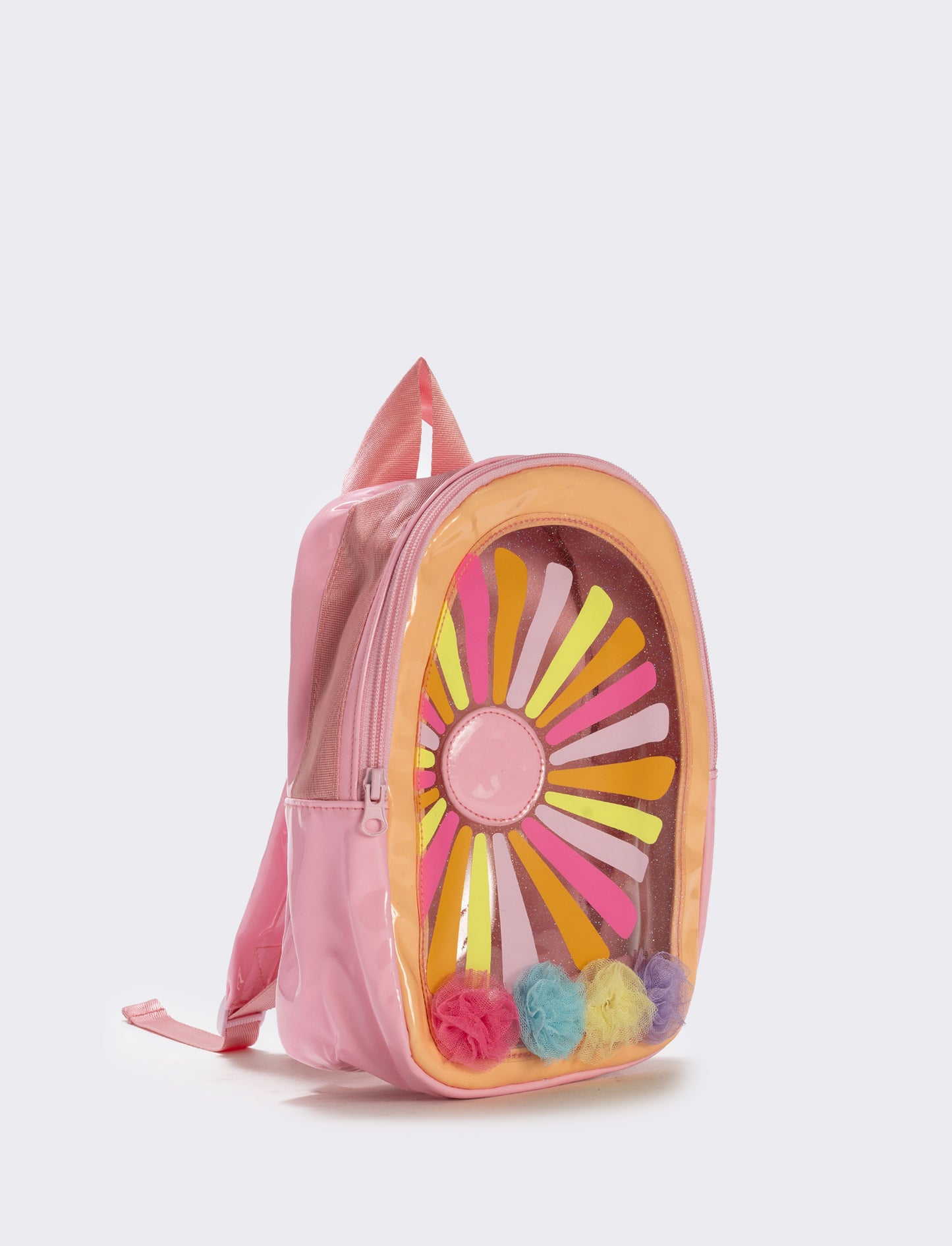 Zainetto trasparente con pon pon in tulle - Arancio