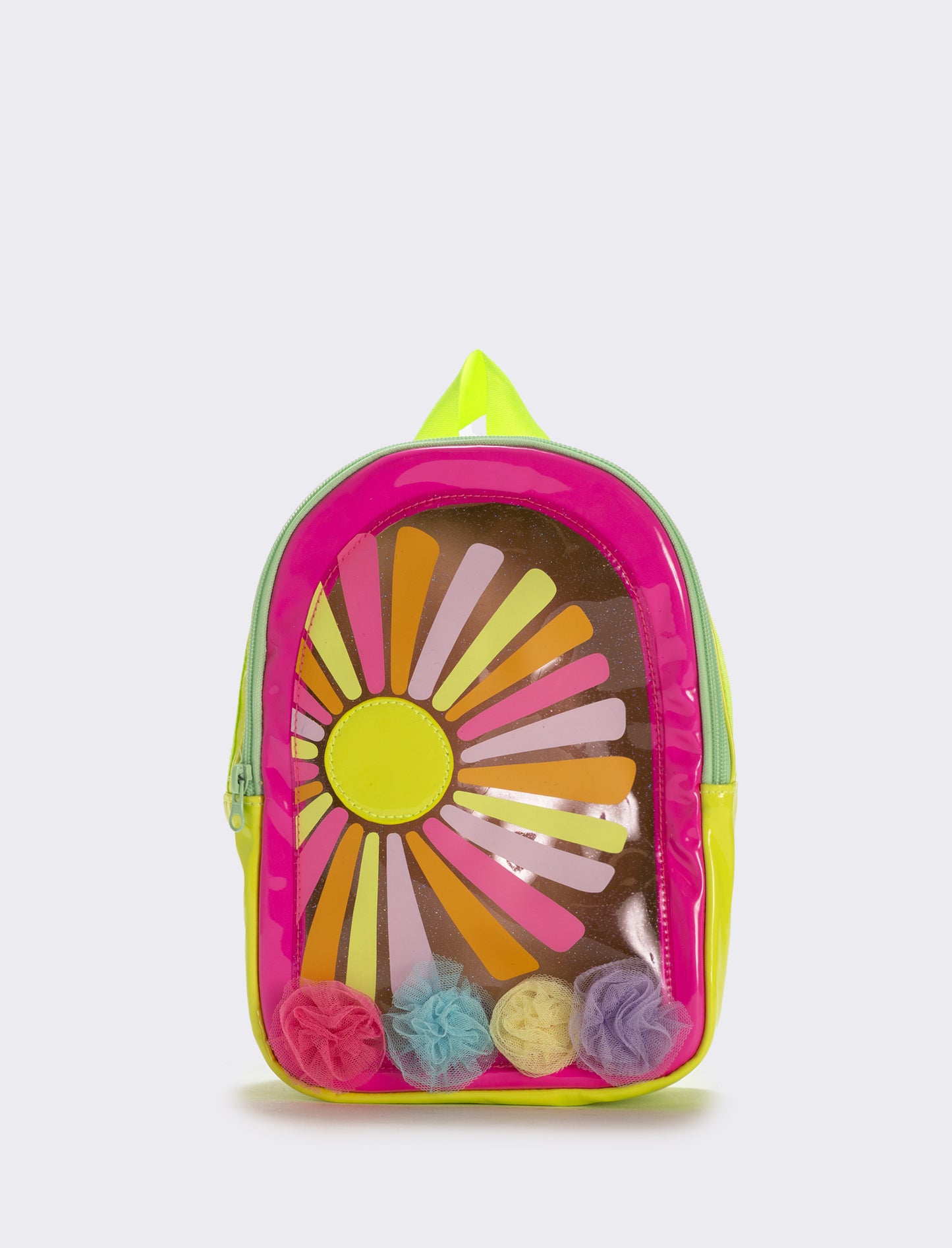 Zainetto trasparente con pon pon in tulle - Fuxia
