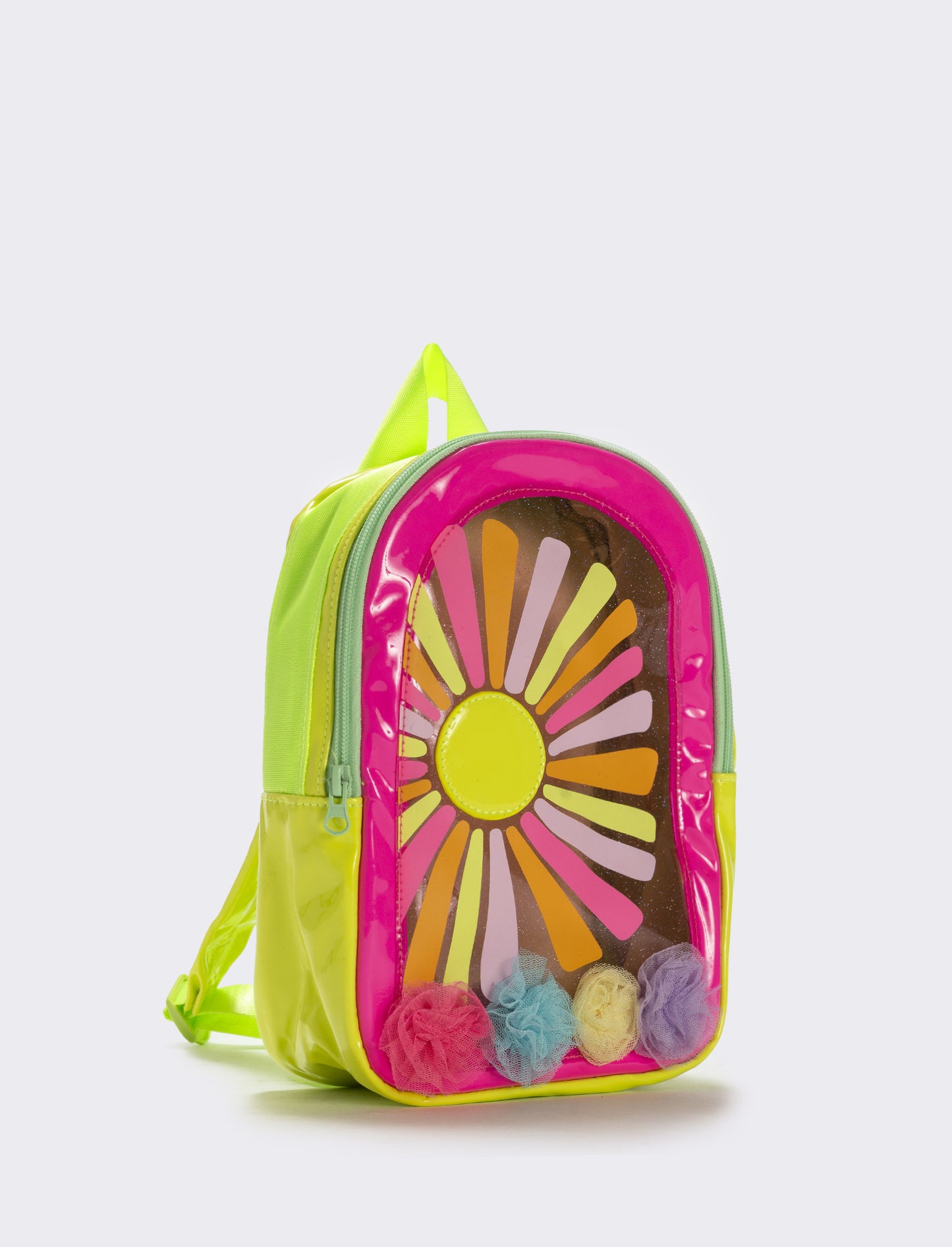 Zainetto trasparente con pon pon in tulle - Fuxia