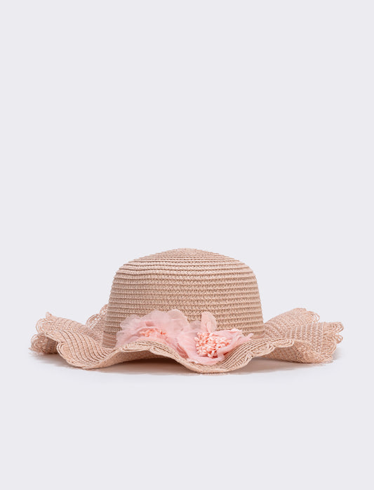 Cappello di paglia con fiori per bambina - Rosa