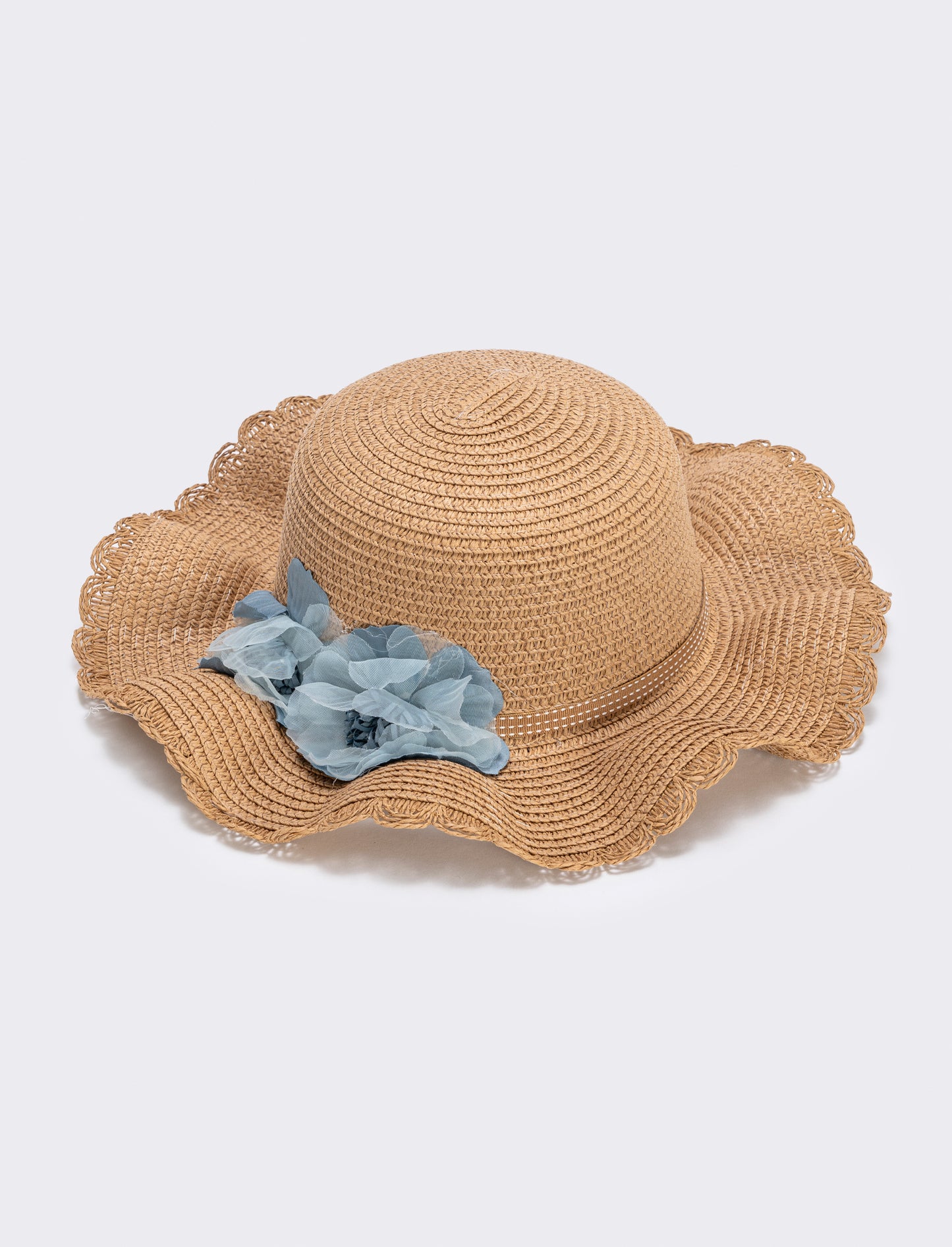 Straw Hat with Flowers for Girls - Blue