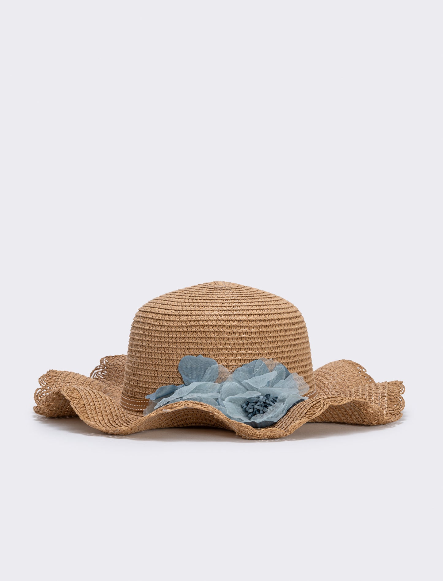 Straw Hat with Flowers for Girls - Blue