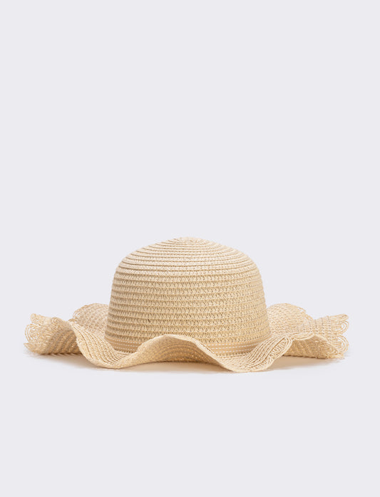 Straw Hat with Flowers for Girls - Beige