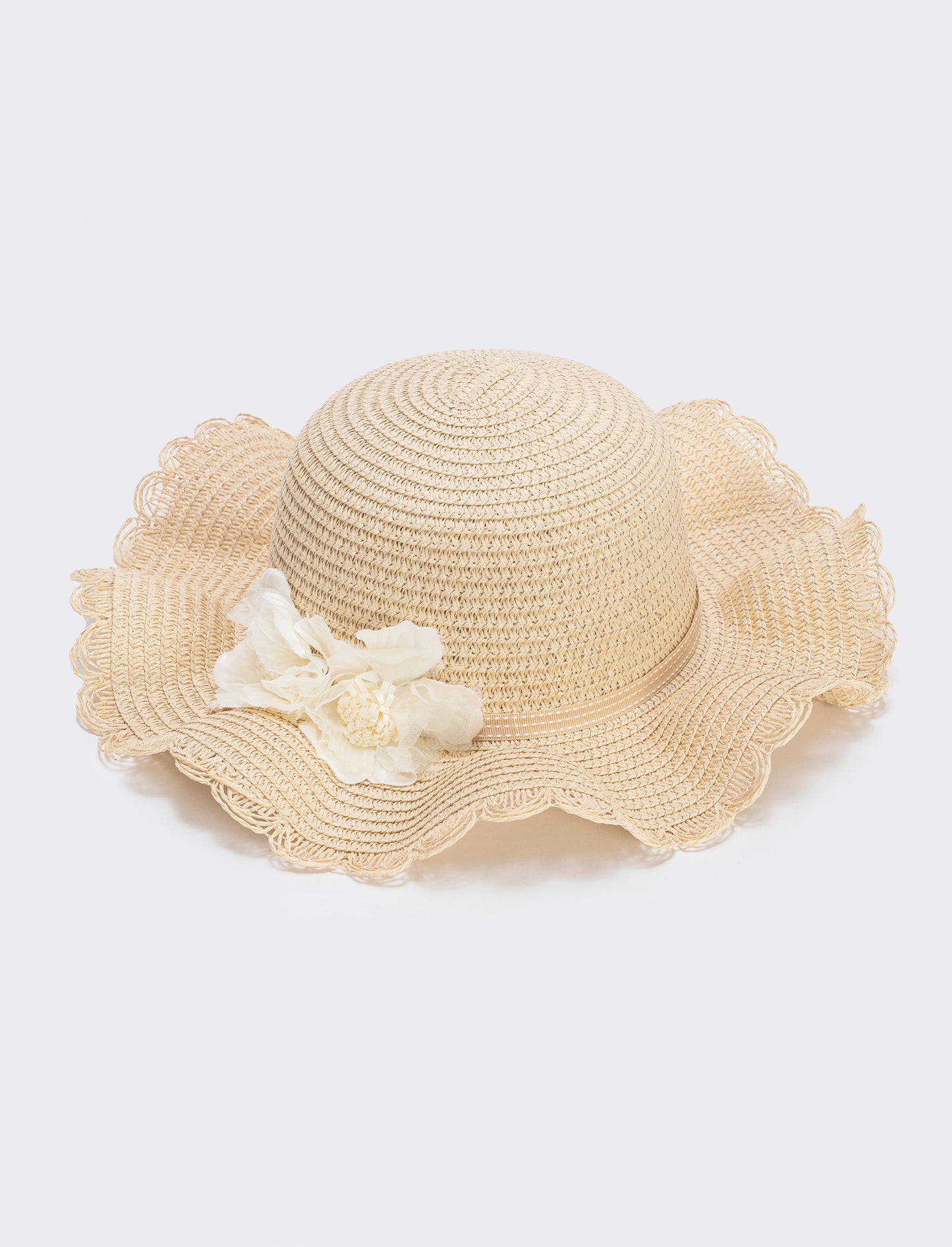 Cappello di paglia con fiori per bambina - Beige
