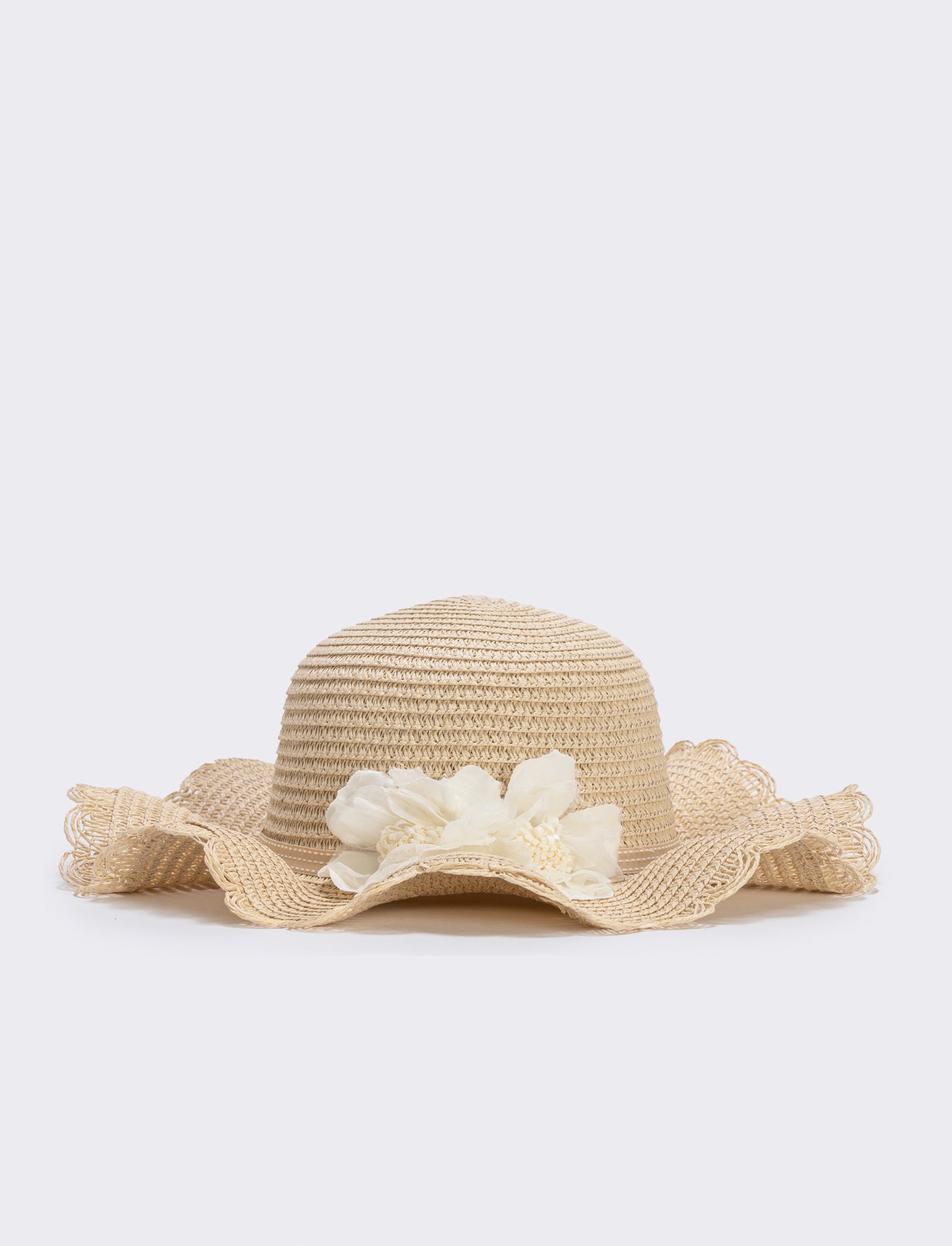 Cappello di paglia con fiori per bambina - Beige