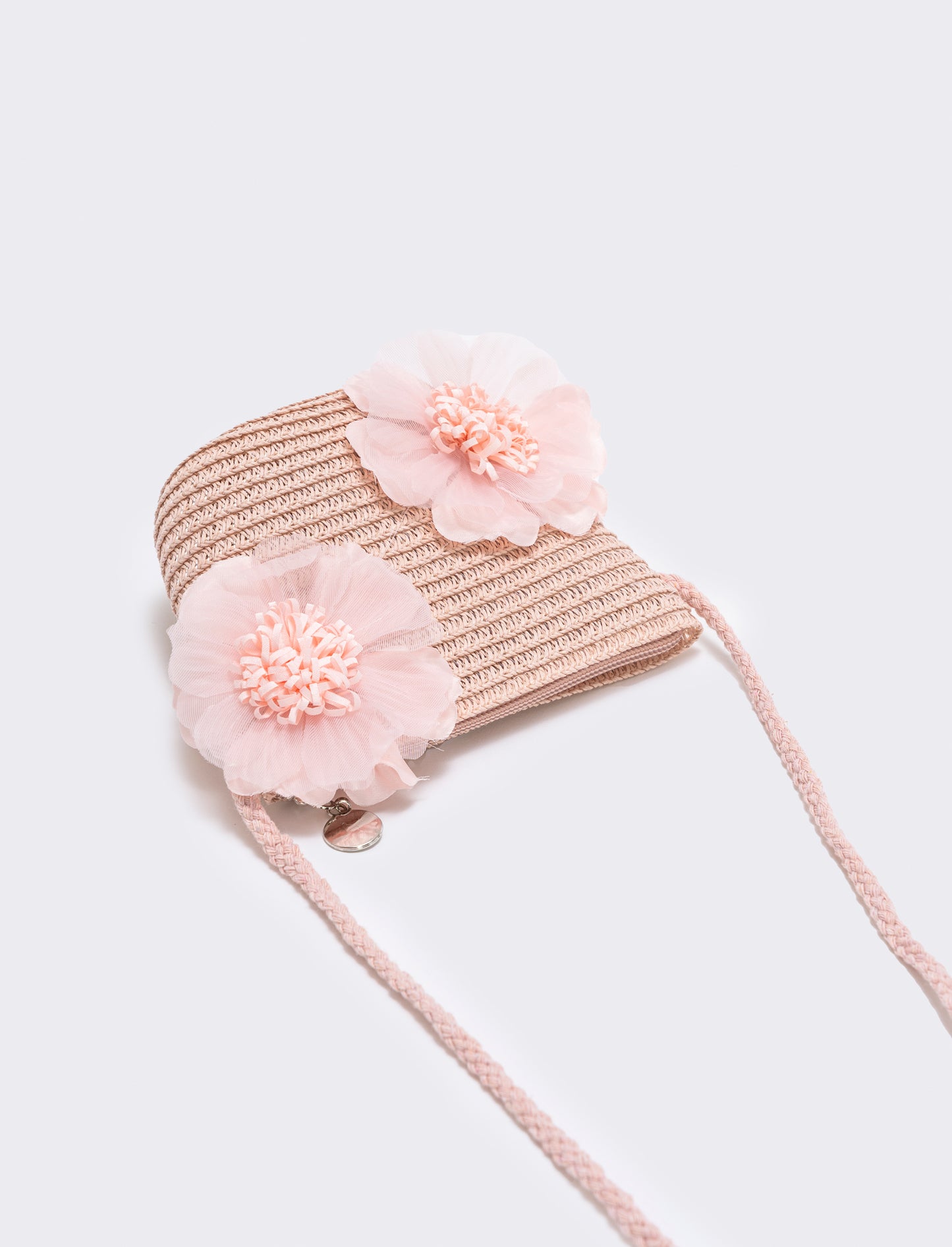 Straw purse with flowers for girls - Pink