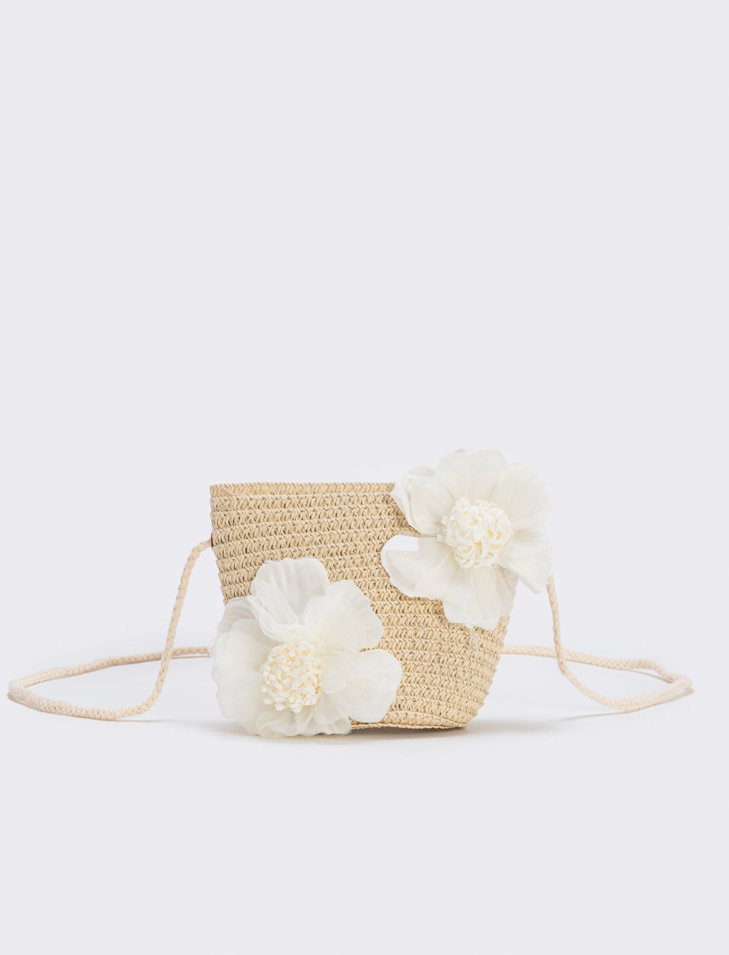 Straw purse with flowers for girls - Beige
