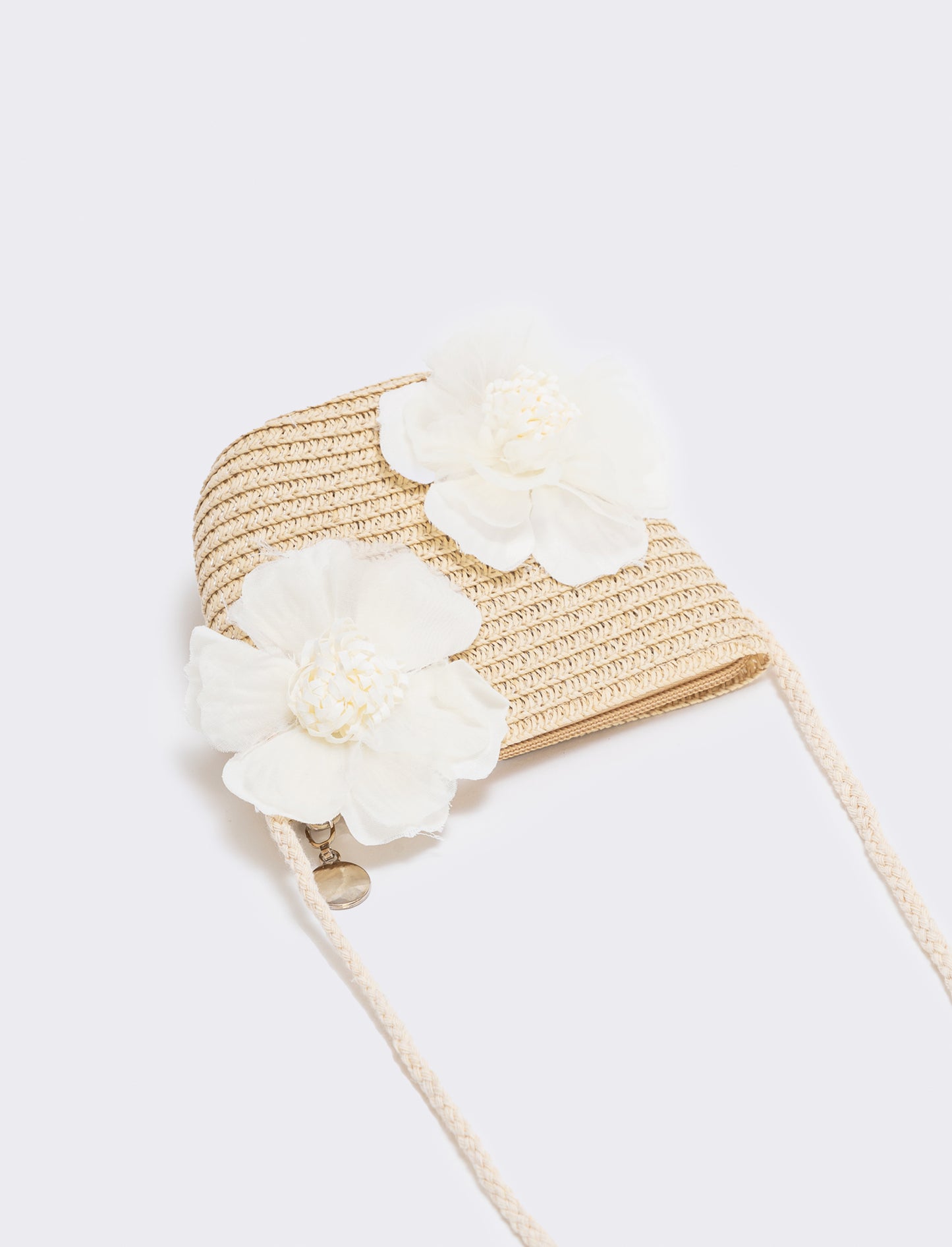 Straw purse with flowers for girls - Beige