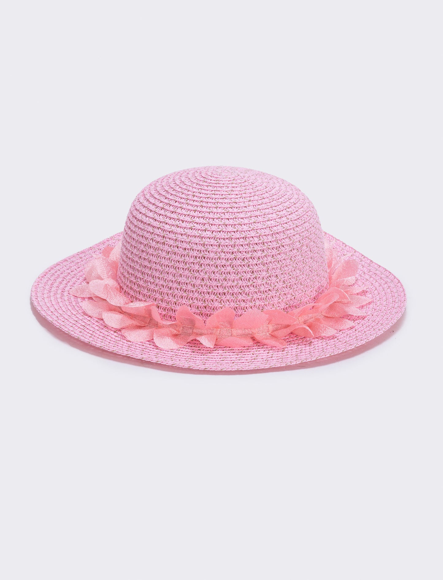 Cappello paglia con falda larga e decorazioni - Rosa