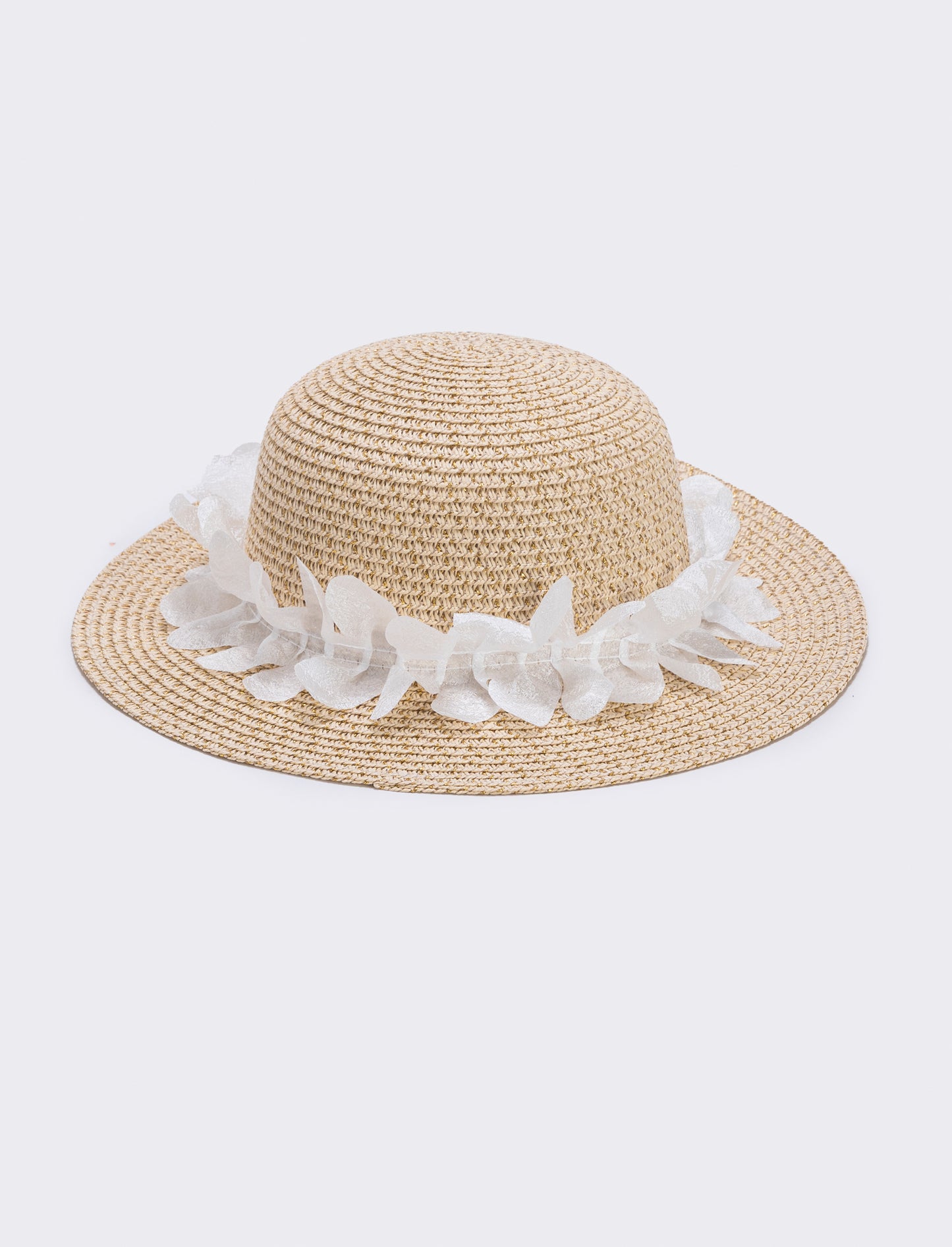 Wide-brim straw hat with decorations - White