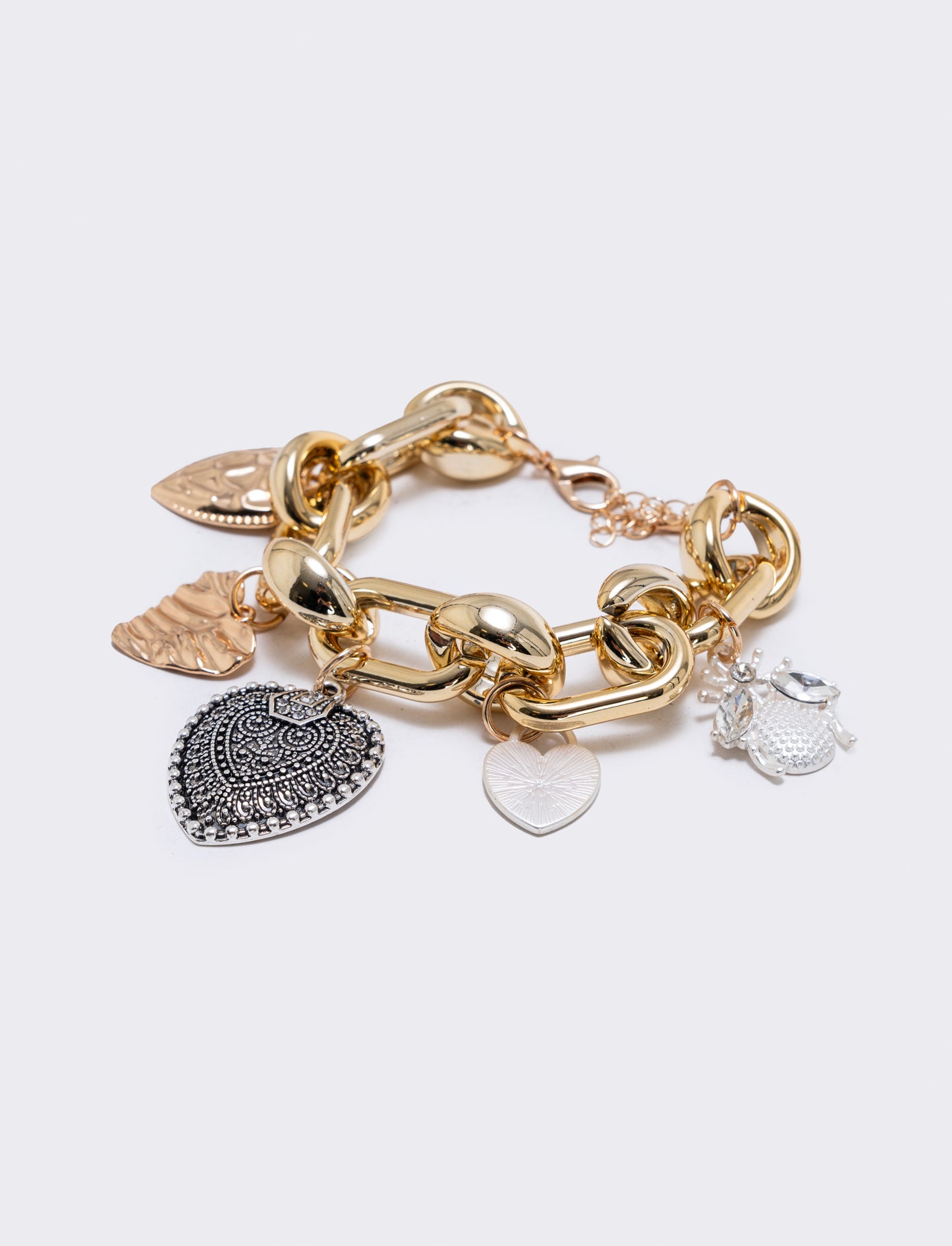 Bracciale a catena con cuori e ciondoli - Oro