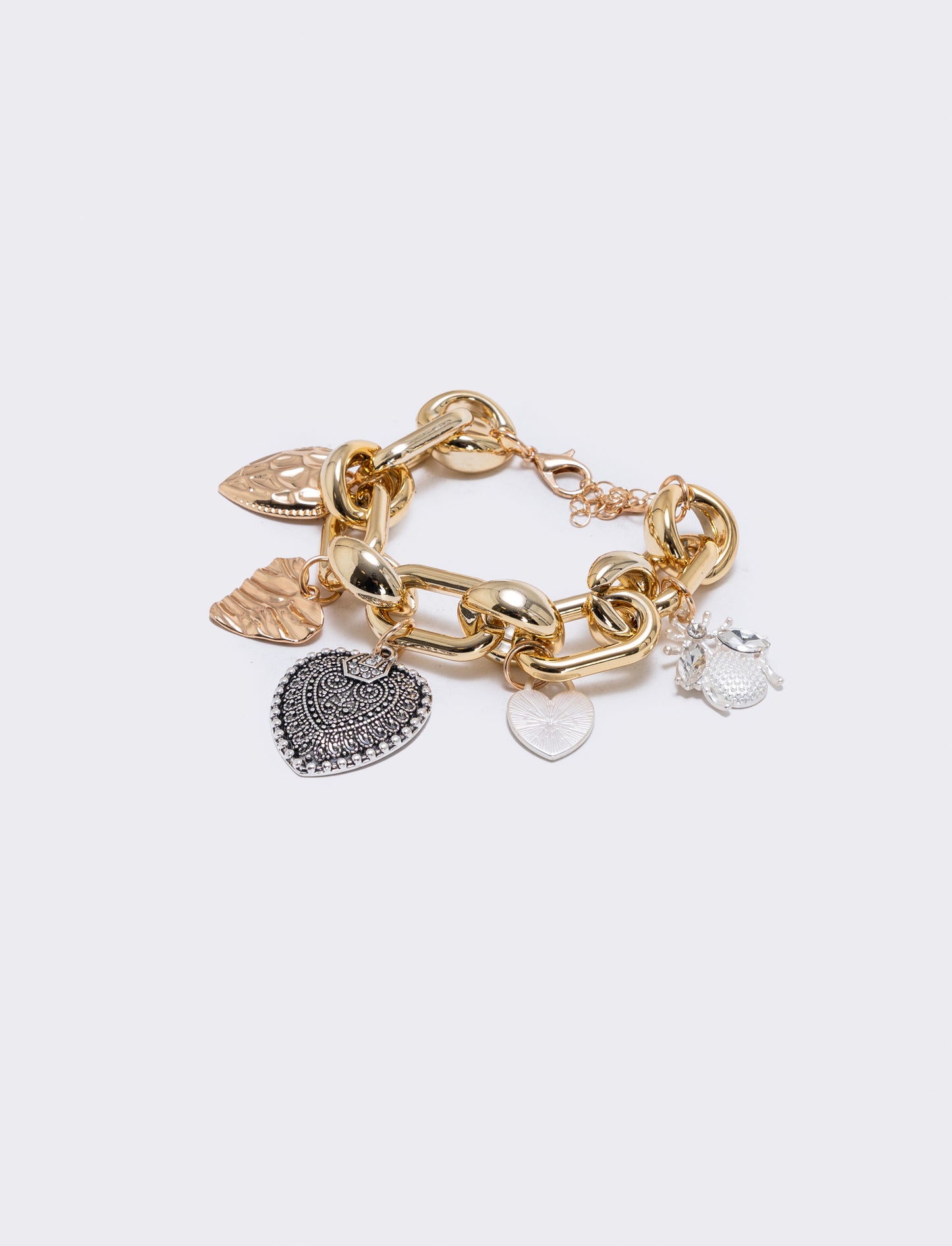 Bracciale a catena con cuori e ciondoli - Oro