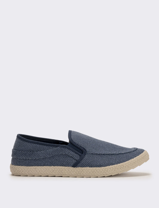 Slip-on uomo in tessuto con suola corda - Blu