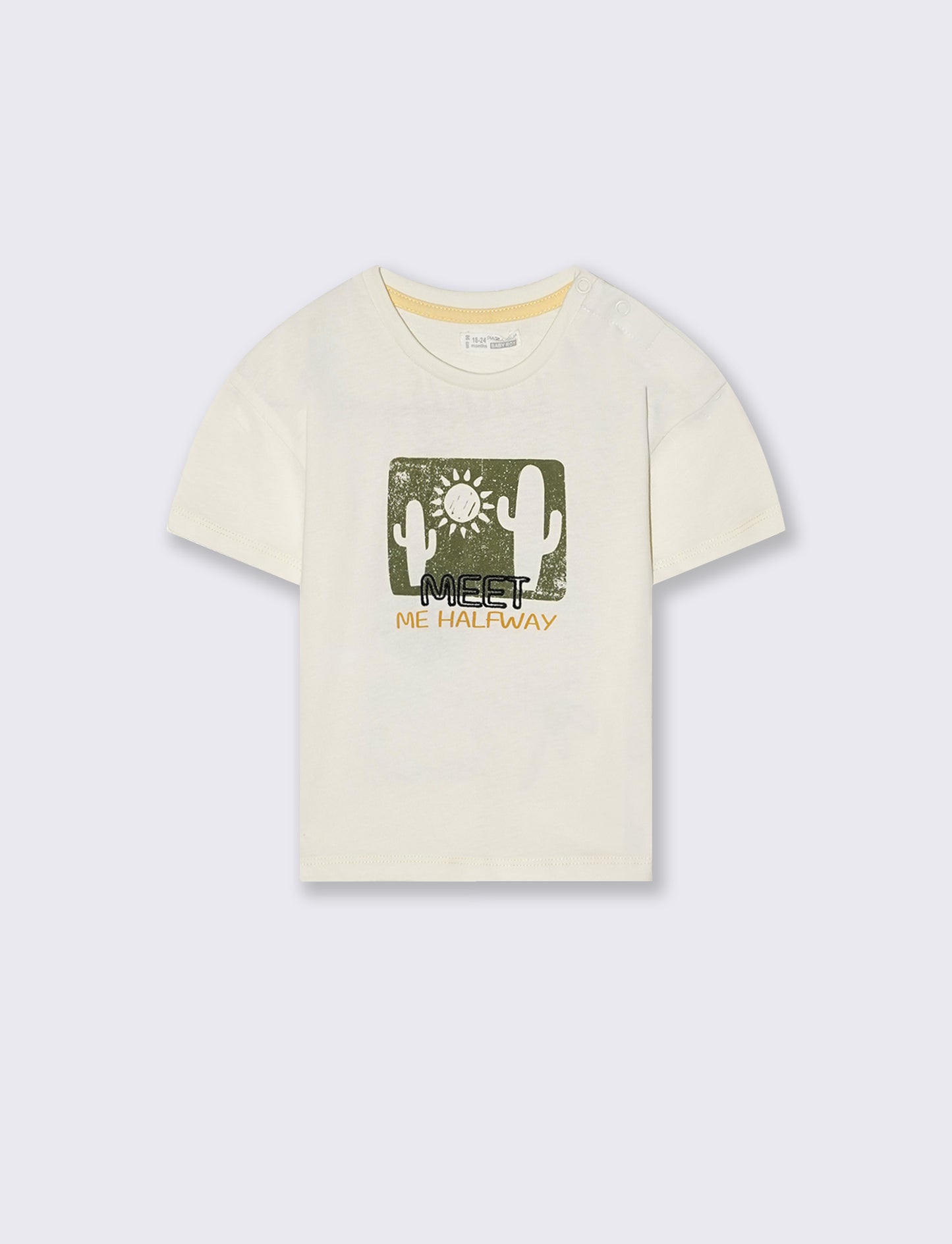 Maglietta girocollo con stampe e ricami - Bianco latte