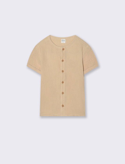 Camicia tinta unita manica corta e bermuda - Beige