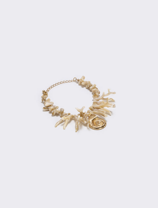 Bracelet in coral and shell - Beige