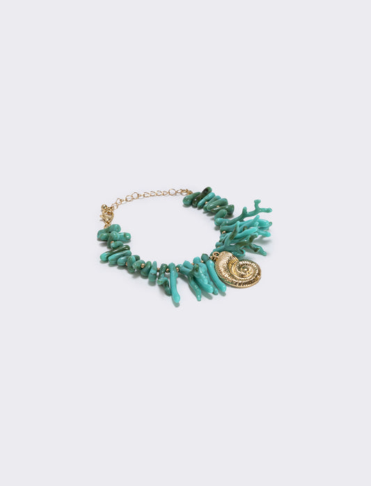 Bracelet in coral and shell - Green