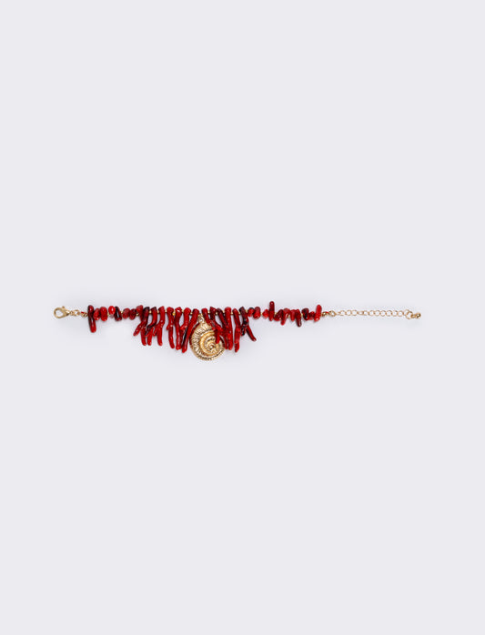 Bracelet in coral and shell - Red