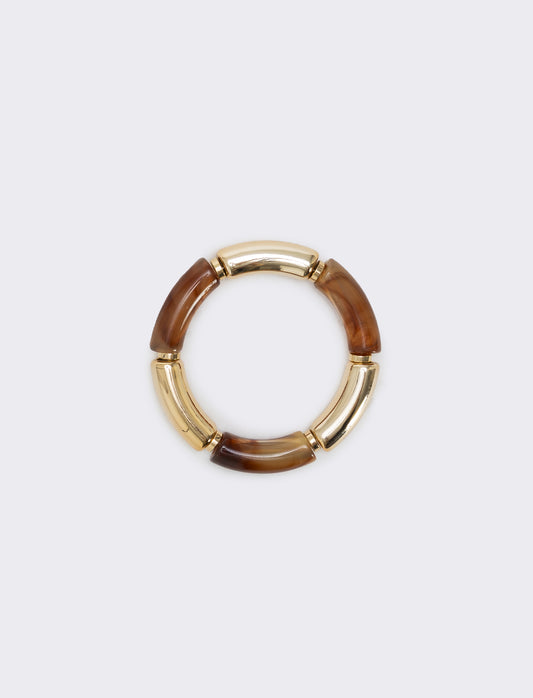 Elastic bracelet with stones and metal - Brown