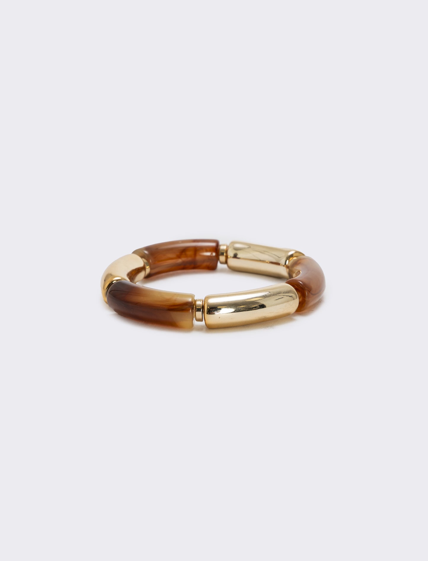 Elastic bracelet with stones and metal - Brown