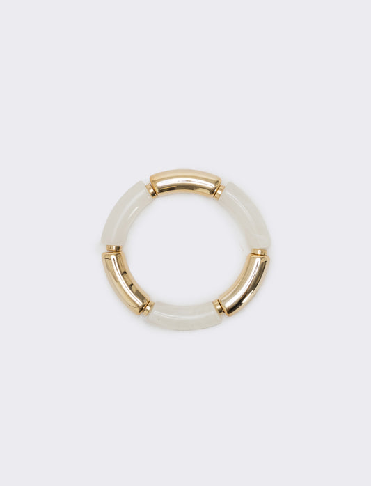 Elastic bracelet with stones and metal - White
