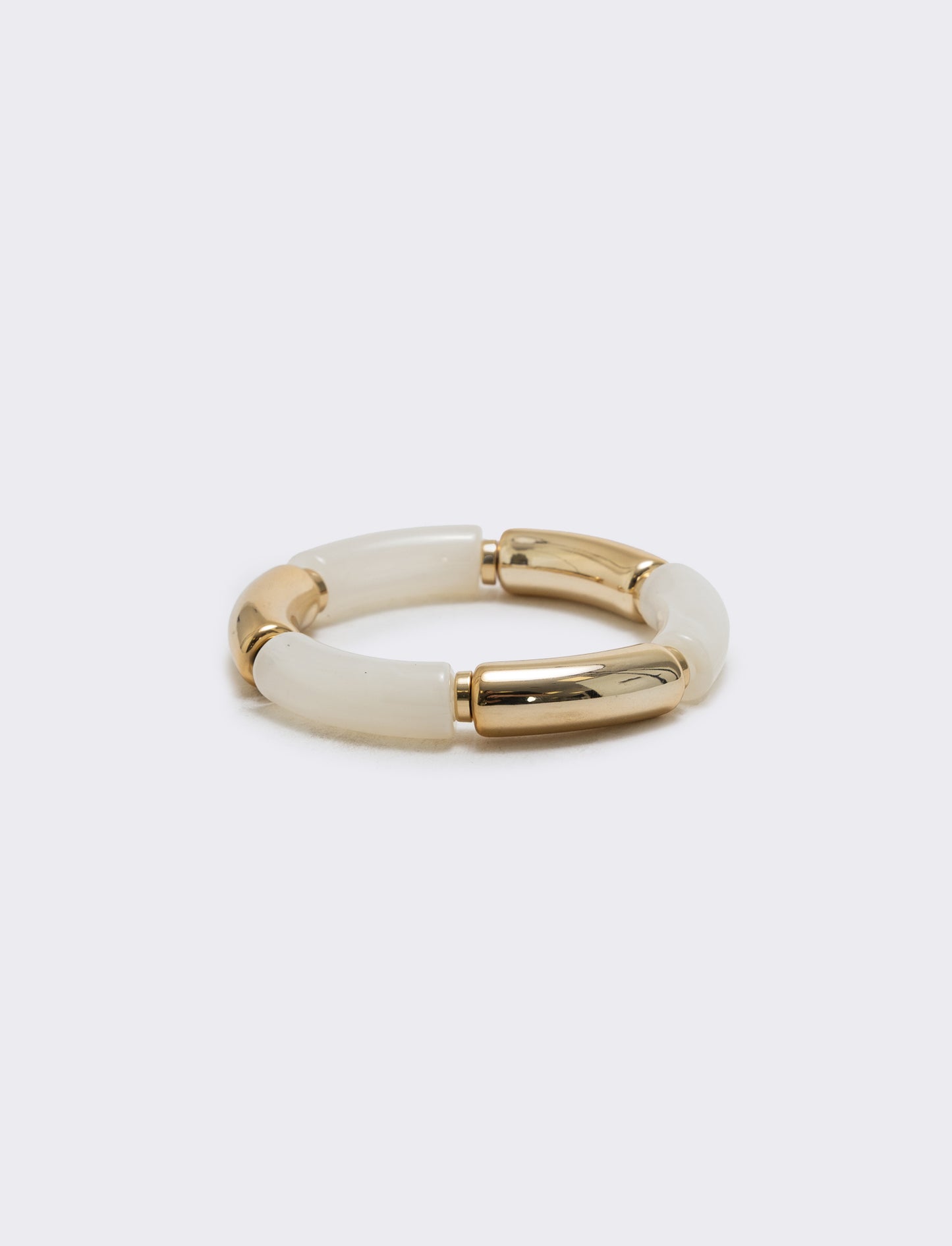 Bracciale elastico con pietre e metallo - Crema