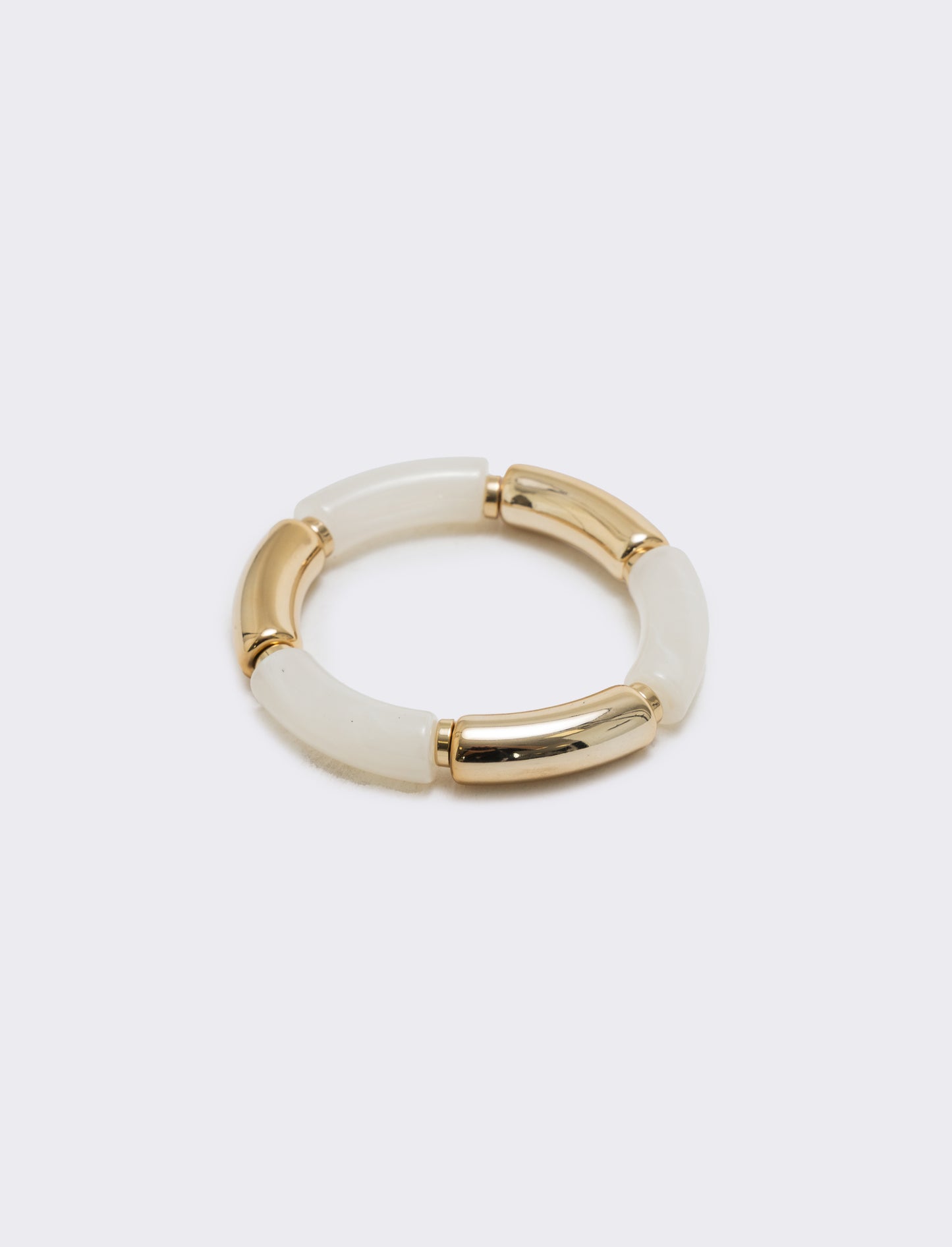 Bracciale elastico con pietre e metallo - Crema