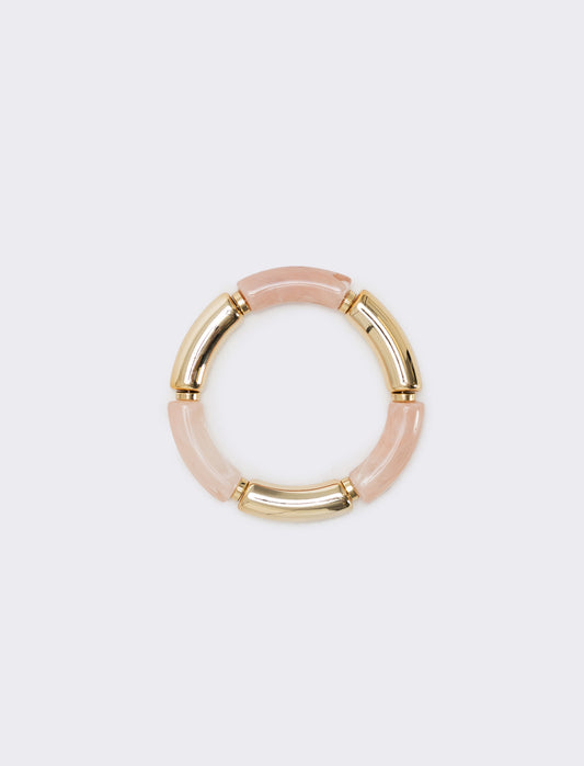 Elastic bracelet with stones and metal - Pink