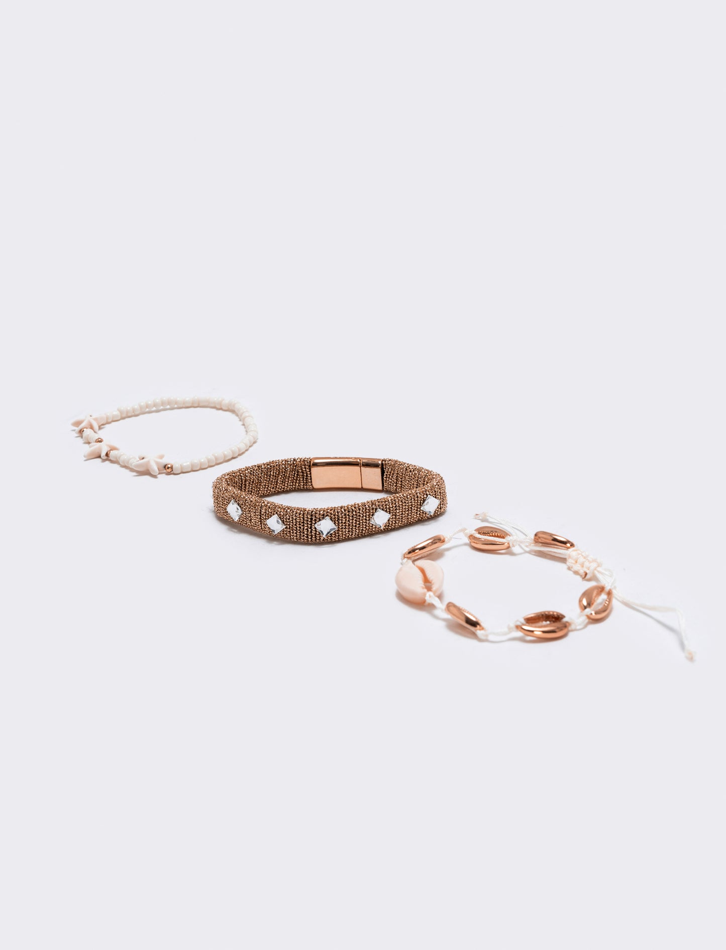 Card 3 bracciali conchiglie e stelle marine - Oro rosa