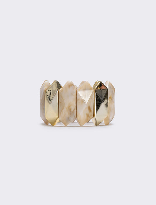 Elastic bracelet with crushed stones - Beige