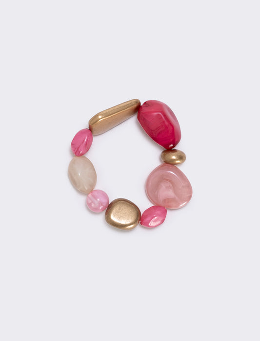 Elastic bracelet with stones of various shapes - Pink