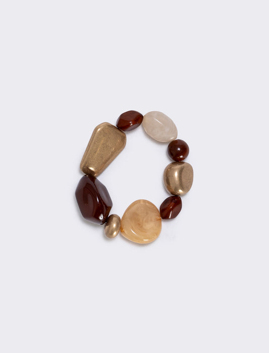 Elastic bracelet with stones of various shapes - Brown