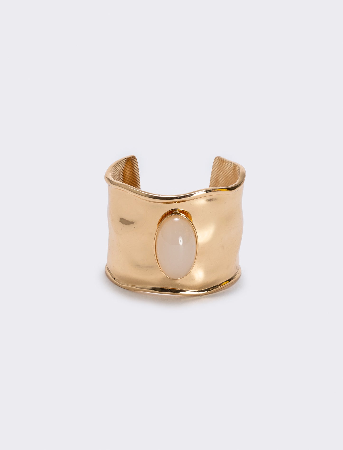 Bracciale rigido largo con grande pietra - Beige