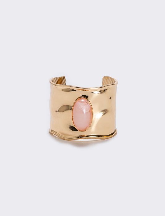 Wide rigid bracelet with large stone - Pink