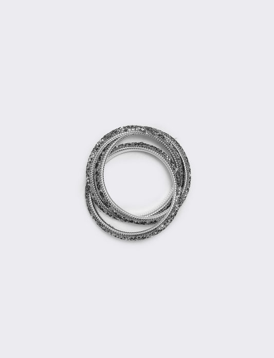 Bracciale leopardato con tre fili e strass - Nero