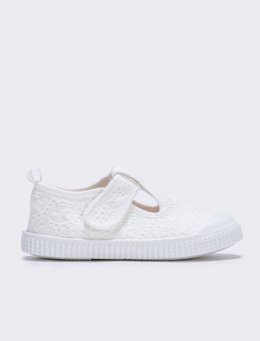 Mary Jane bambina con pizzo San Gallo - Bianco