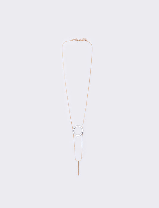Collana lunga con cerchio e pendente - Oro rosa