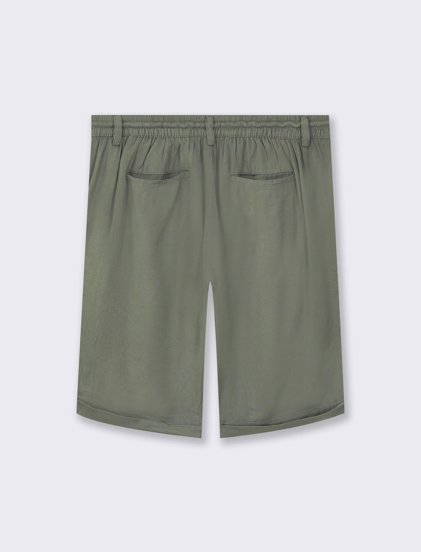 Chino Viscose Bermuda with Adjustable Waistband and Zip/Button Closure - Green