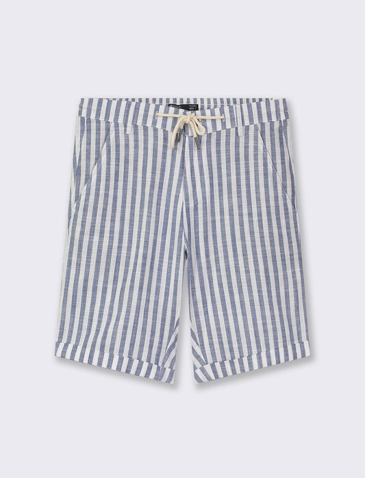 Striped Regular Fit Chino Bermuda with Adjustable Waist - Blue