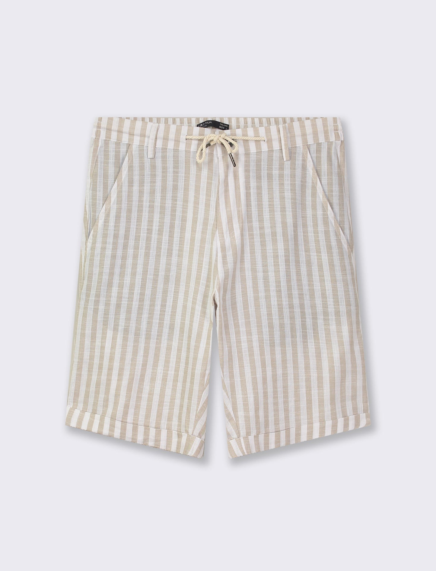 Striped Regular Fit Chino Bermuda with Adjustable Waist - Beige