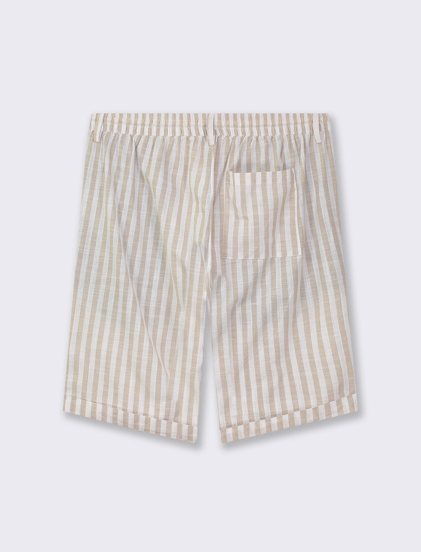 Striped Regular Fit Chino Bermuda with Adjustable Waist - Beige