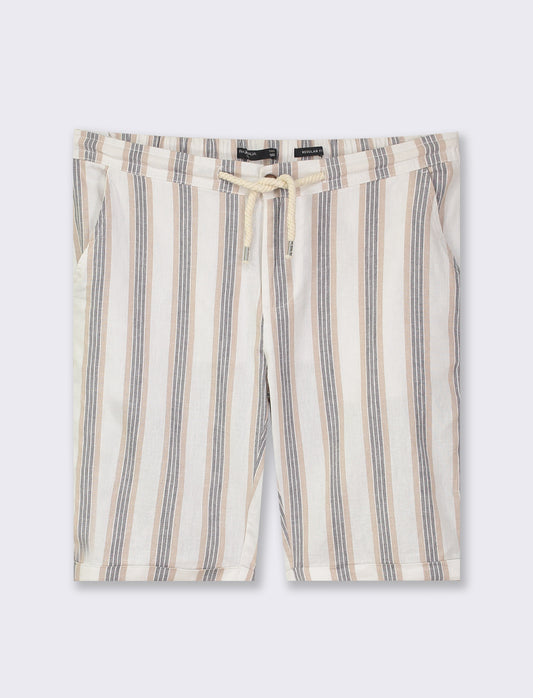 Striped Linen Blend Regular Fit Chino Bermuda with Adjustable Waist - Grey