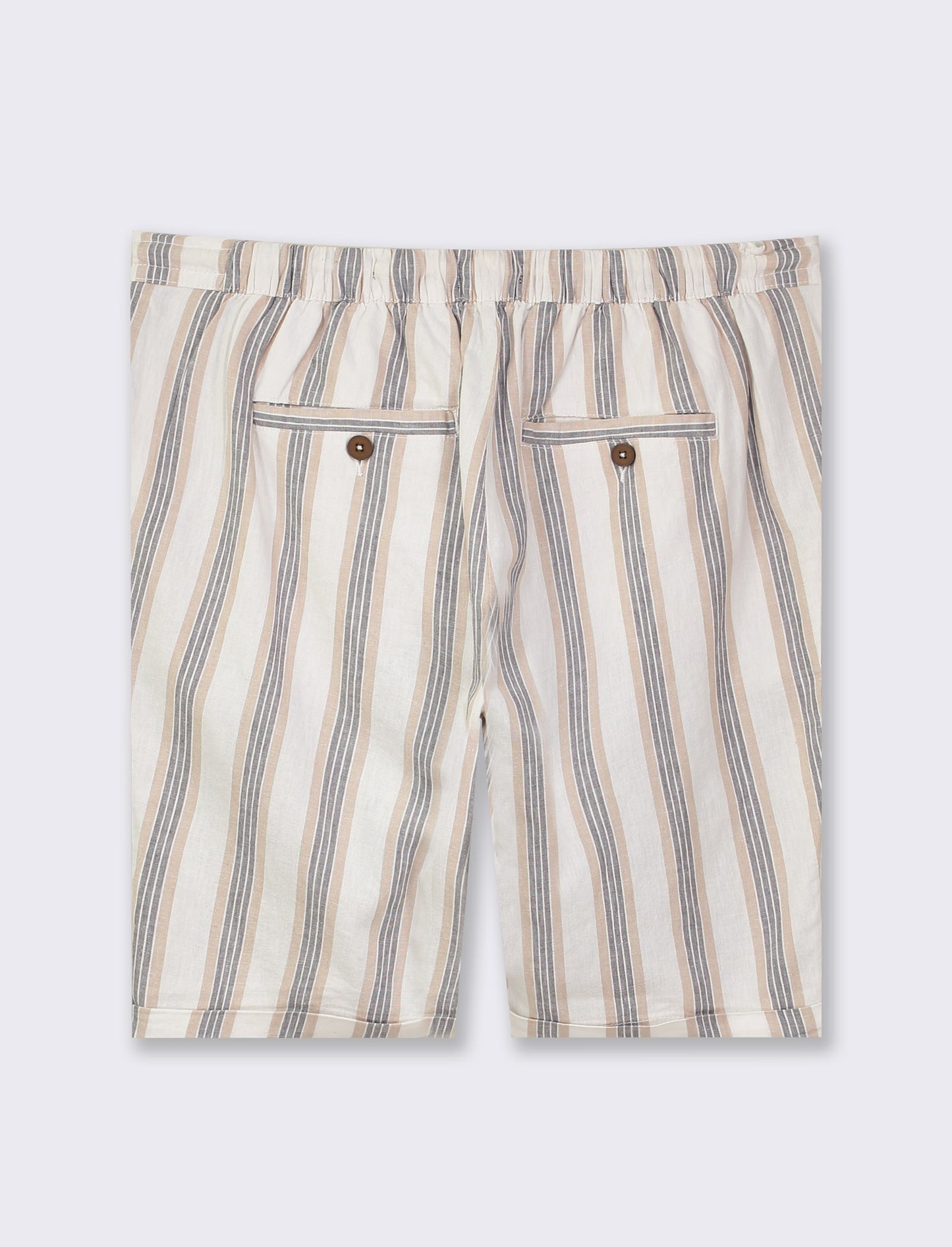 Striped Linen Blend Regular Fit Chino Bermuda with Adjustable Waist - Grey